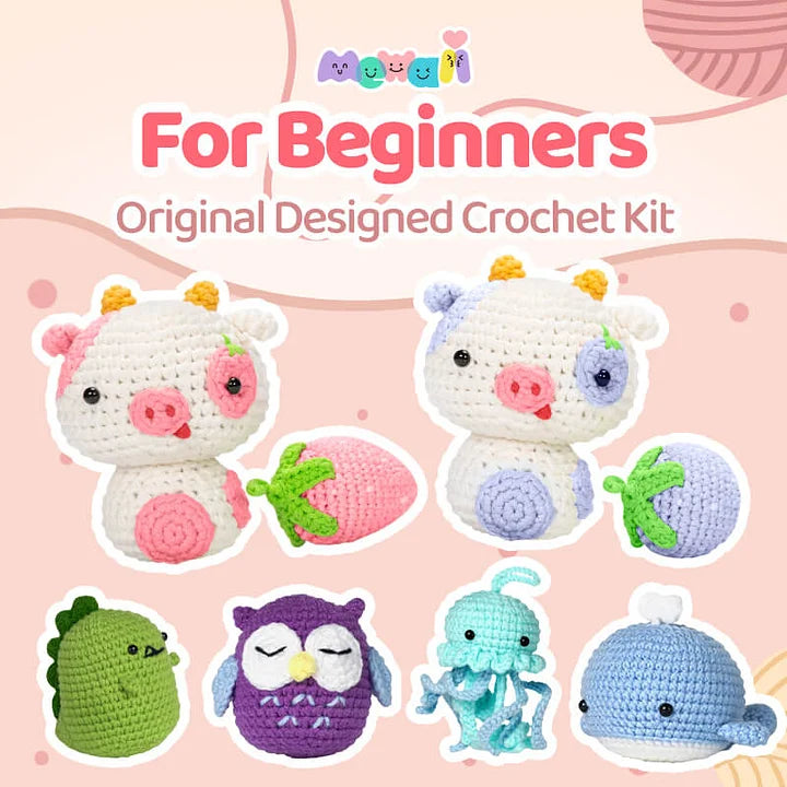 Mewaii®Crochet Kit Flowers for Beginners with Easy Peasy Yarn 6pcs